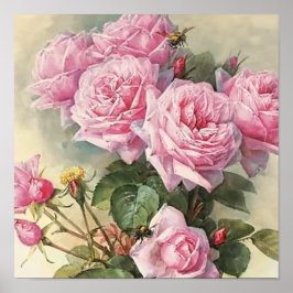 Rose und Hummeln Paul de Longpre Art Poster
