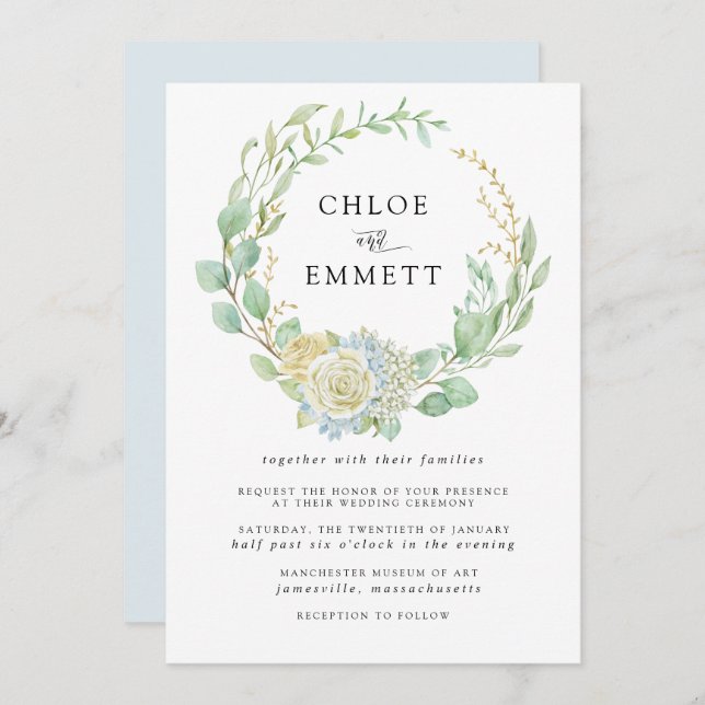 Rose und Hydrangea-Hochzeit Einladung (Vorne/Hinten)