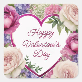 Rose und Hydrangen als Valentinstag Quadratischer Aufkleber