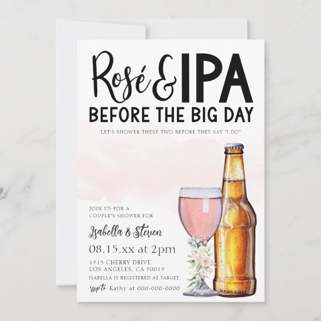 Rosé und IPA Couple Dusche Einladung (Vorderseite)