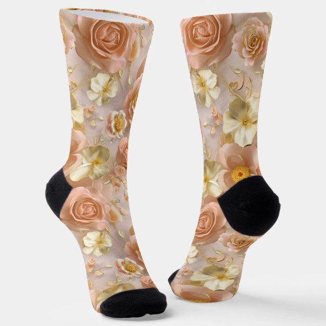 Rose und ivorische Blume über den Dream-Hintergrun Socken (Gewinkelt)
