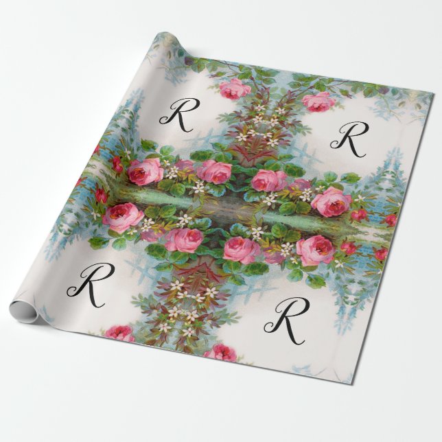 ROSE UND JASMINEN - BLUMENMONOGRAMM GESCHENKPAPIER (Ungerollt)