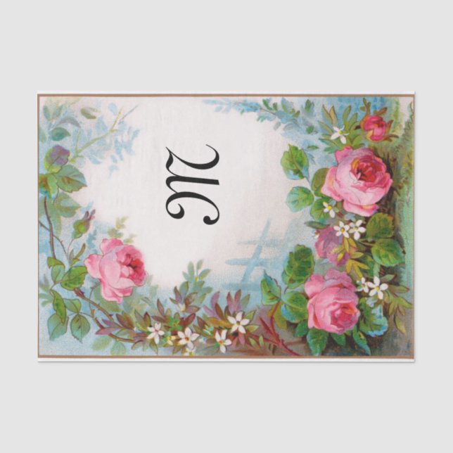 ROSE UND JASMINEN - BLUMENMONOGRAMM SEIDENPAPIER (Vorderseite)