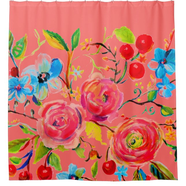 Rose und Kirschrot 2,0 Duschvorhang (Vorderseite)