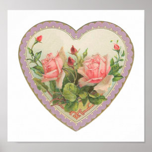 Rose und Lavendel Vintag Valentinherz Poster