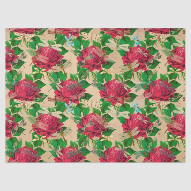 Rose und Libellen (Design 16) Seidenpapier (Vorderseite)