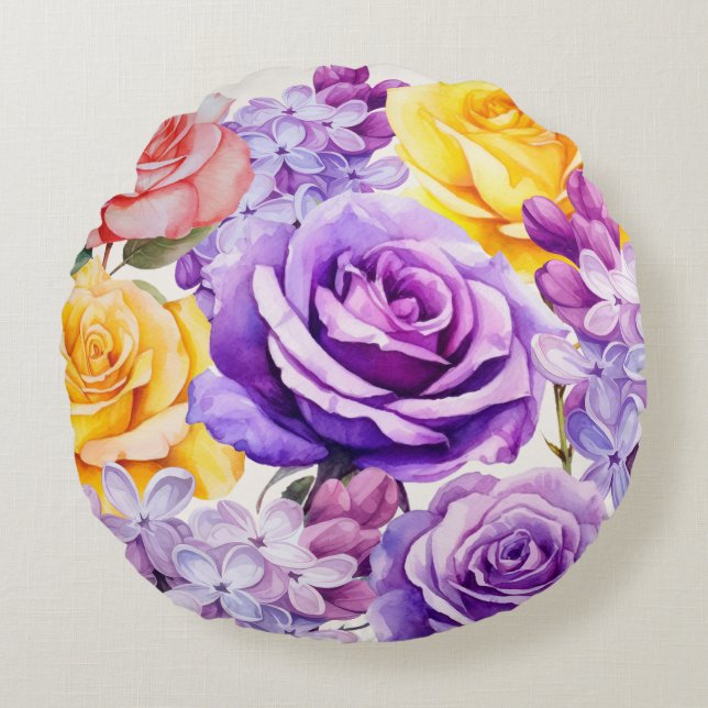 Rose und Lilac-Blume Rundes Kissen (Vorderseite)