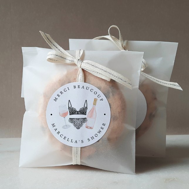 Rosé und Lingerie Dusche Danke Runder Aufkleber (Von Creator hochgeladen)