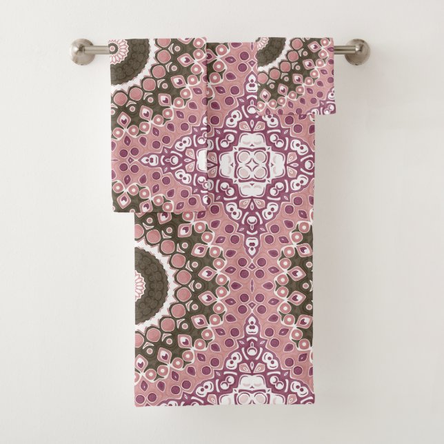 Rose und Mocha Mandala Muster Blumengeometrie Badhandtuch Set (Insitu)