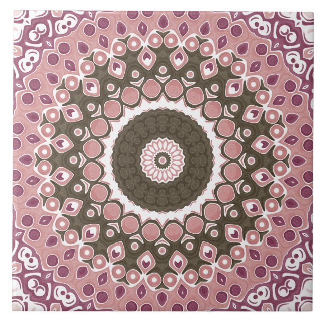 Rose und Mocha Mandala Muster Blumengeometrie Fliese (Vorderseite)