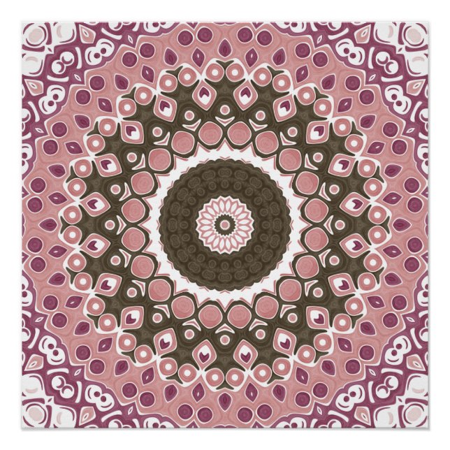 Rose und Mocha Mandala Muster Blumengeometrie Poster (Vorderseite)