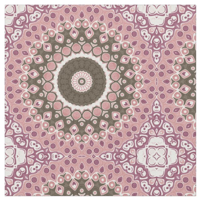 Rose und Mocha Mandala Muster Blumengeometrie Stoff (Nahaufnahme)