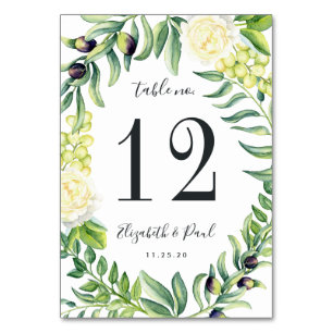 Rose und Oliven Hochzeitsstimmung Tischnummer