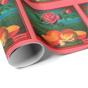 Rose und Orangen, Vintages Obstlabel Geschenkpapier
