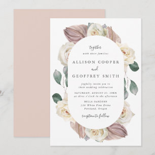Rose und Orchideen Oval Rahmen Hochzeit Einladung