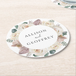 Rose und Orchideen Personalisiert Hochzeit Runder Pappuntersetzer