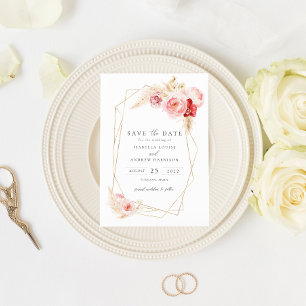 Rose und Pampas Grass Gold Rahmen Save the Date Einladung