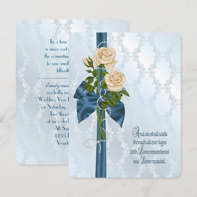 Rose und Pearl Bouquet Vow Renewal Einladung (Vorne/Hinten)