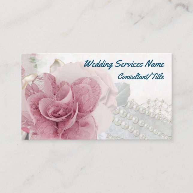 Rose und Pearls Wedding Romance Business Card Visitenkarte (Vorderseite)
