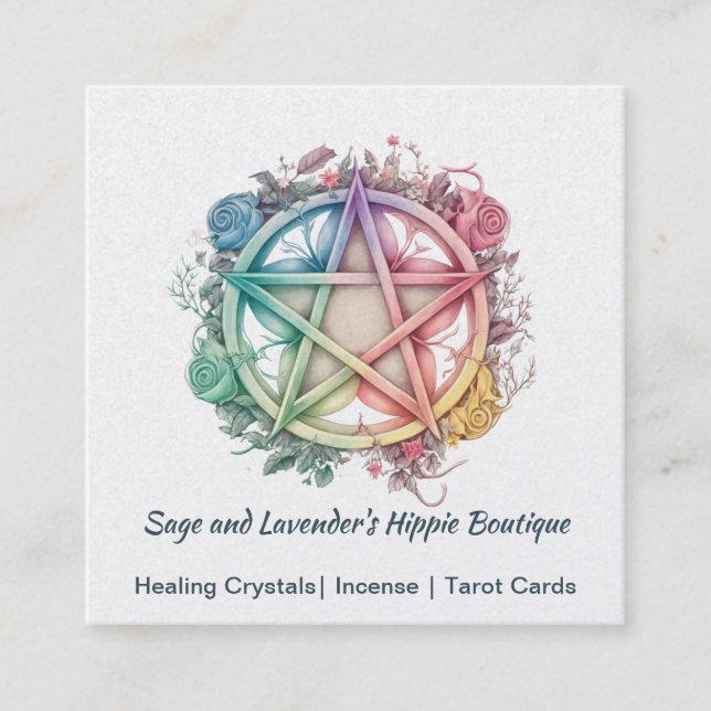 Rose und Pentagramm Quadratische Visitenkarte (Vorderseite)