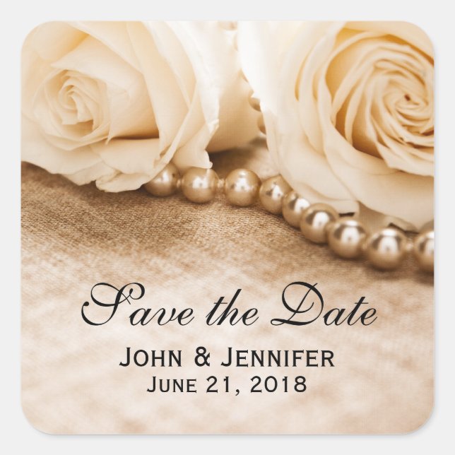 Rose und Perlen Quadratischer Aufkleber (Vorderseite)