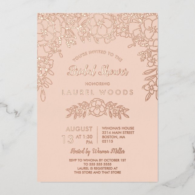 Rose und Pinacoteca Casa Serodine Brautparty Folieneinladung (Vorderseite)