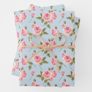 Rose- und Polka-Dots-Muster Geschenkpapier Set