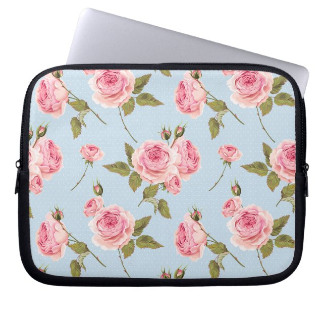 Rose- und Polka-Dots-Muster Laptopschutzhülle (Vorderseite)