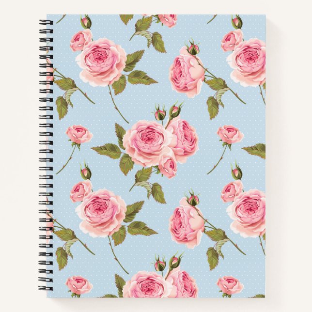 Rose- und Polka-Dots-Muster Notizbuch (Vorderseite)