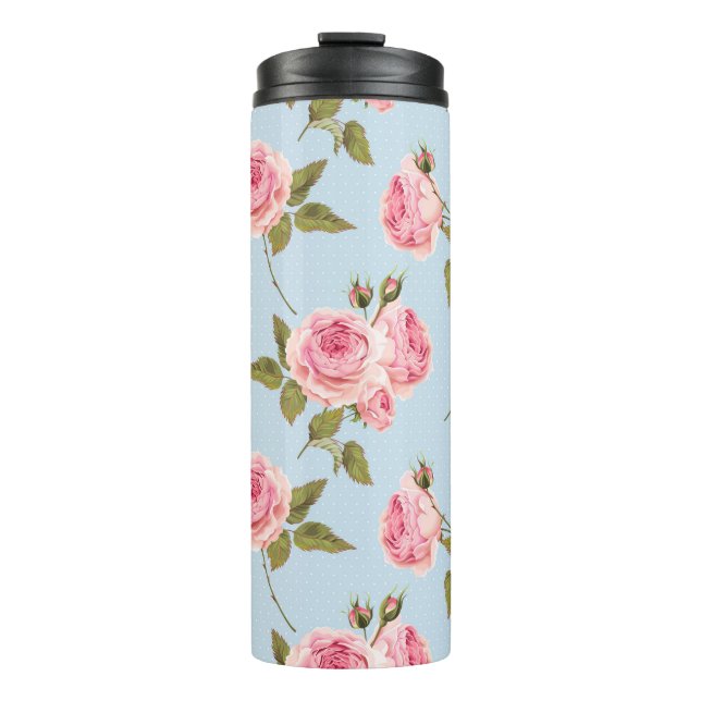 Rose- und Polka-Dots-Muster Thermosbecher (Vorderseite)