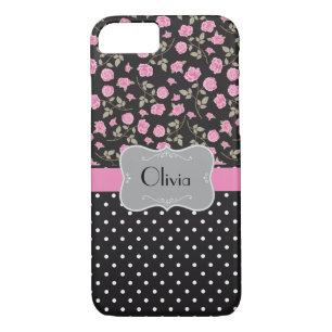 Rose und Polka Punkte auf schwarz - Case-Mate iPhone Hülle