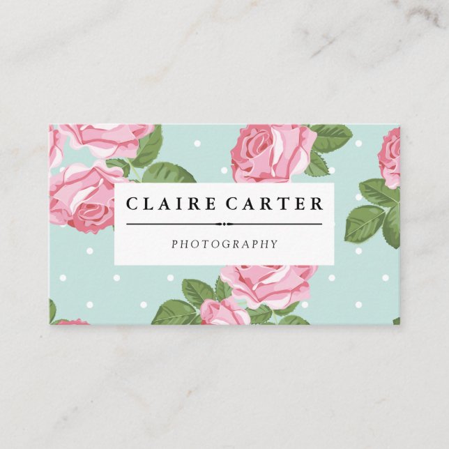 Rose und Polka-Punkte für Fotografie Visitenkarte (Vorderseite)