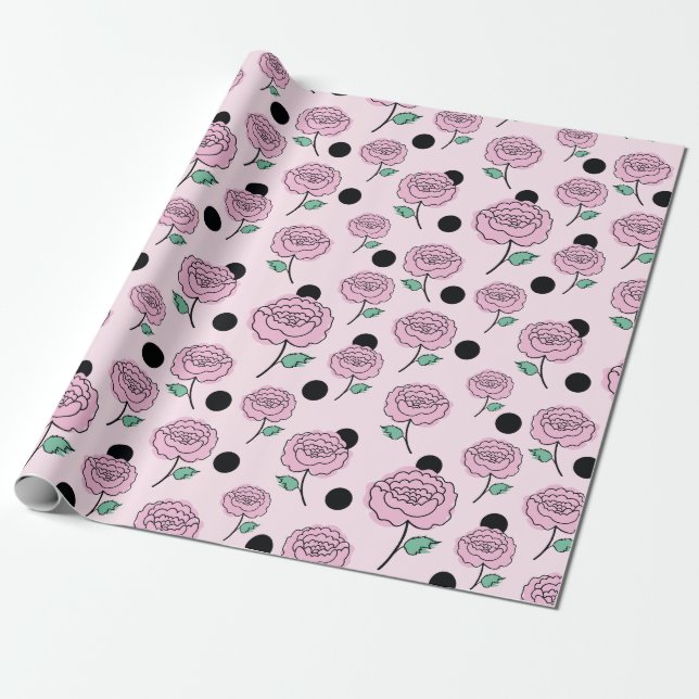 Rose und Punkte. Geschenkpapier (Ungerollt)