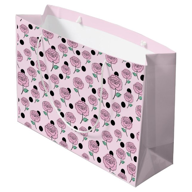 Rose und Punkte. Große Geschenktüte (Rückseite Schrägansicht)