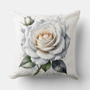 Rose und Rosenbud, Silberne Blätter Kissen