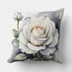 Rose und Rosenbud, Silberne Blätter Kissen