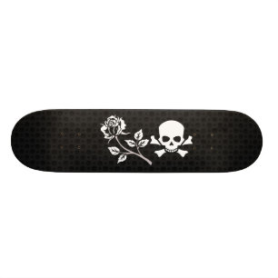 Rose und Schädel auf Schwarzem Skateboard