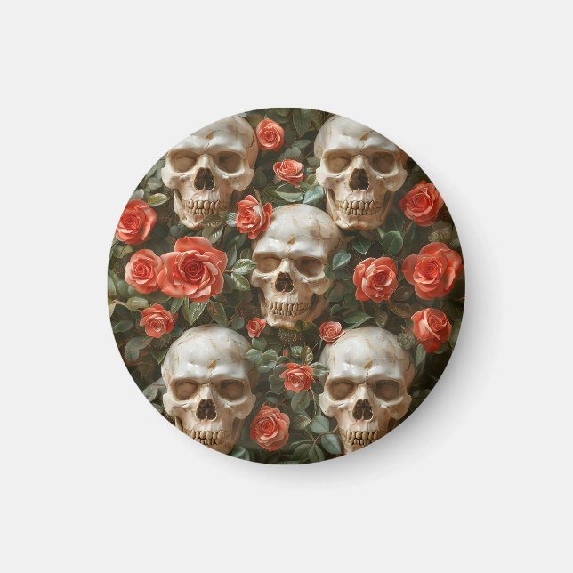 Rose und Schädel Magnet (Vorne)