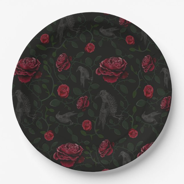 Rose und Schädel Pappteller (Vorderseite)
