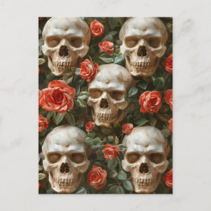 Rose und Schädel Postkarte