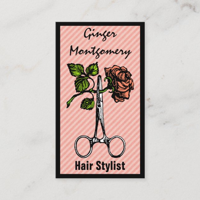 Rose und Schere Frisur Stylist Business Card Terminkarte (Vorderseite)