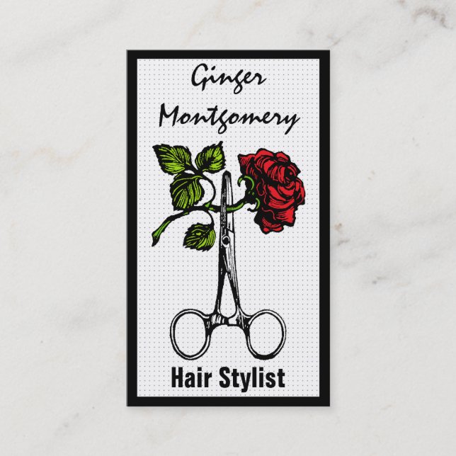 Rose und Schere Frisur Stylist Business Card Terminkarte (Vorderseite)