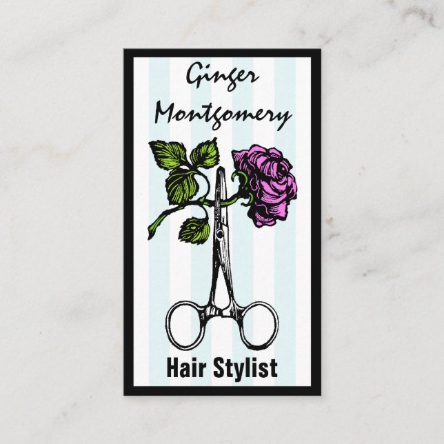Rose und Schere Frisur Stylist Business Card Terminkarte (Vorderseite)
