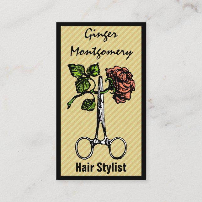 Rose und Schere Frisur Stylist Business Card Terminkarte (Vorderseite)