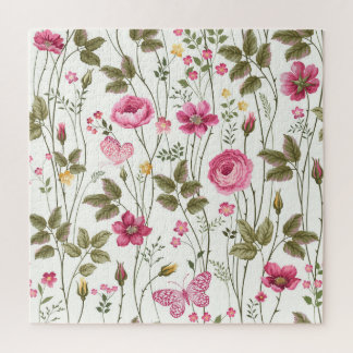 Rose und Schmetterlinge: blühend nahtlos Puzzle