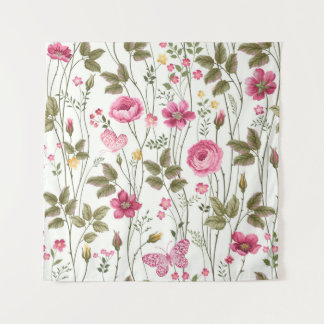 Rose und Schmetterlinge: blühend nahtlos Wandteppich