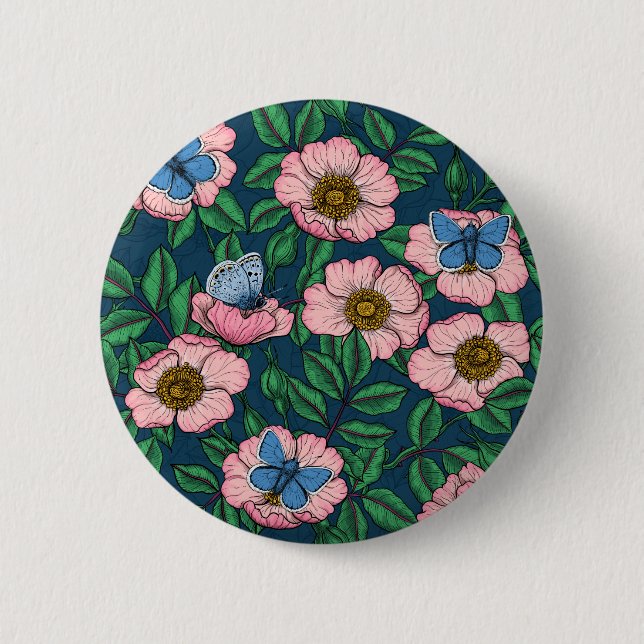 Rose und Schmetterlinge Button (Vorderseite)