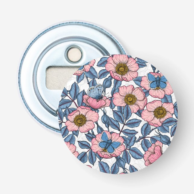 Rose und Schmetterlinge Flaschenöffner (Vorderseite)