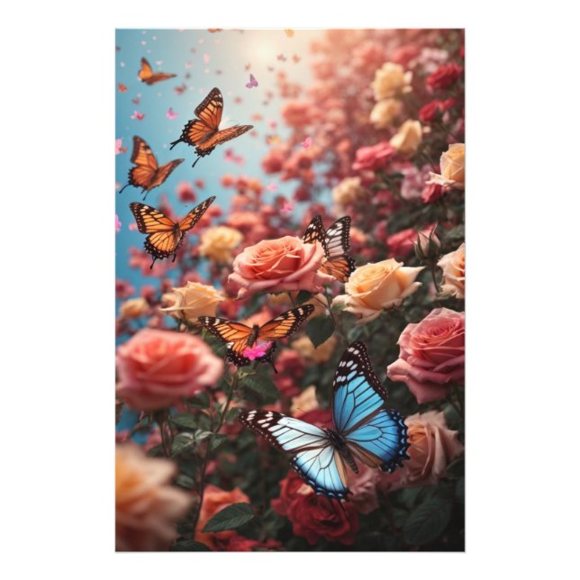 Rose und Schmetterlinge Fotodruck (Vorne)
