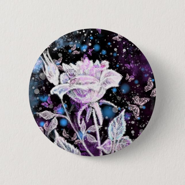 Rose und Schmetterlinge im Winter - schön Button (Vorderseite)